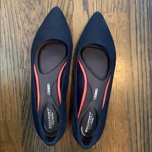 Rockport Navy Suede flats with gold heel- size 8.5